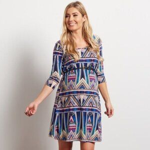 NEW PinkBlush Maternity Navy Tribal Belted Dress